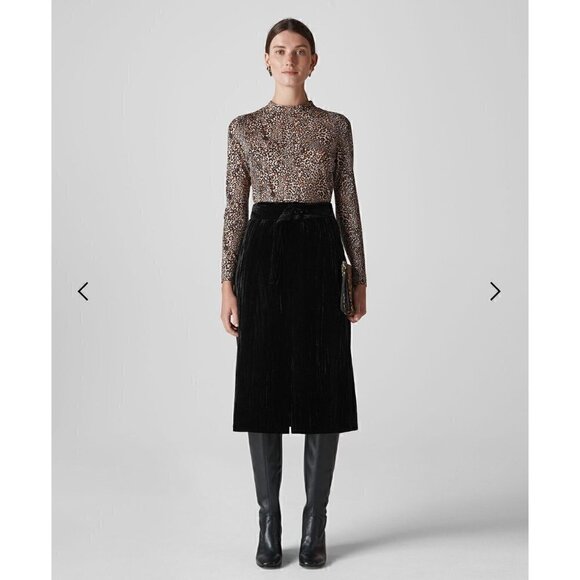 NWT Whistles Crushed Velvet Buckle Skirt Black 2 - Picture 1 of 8